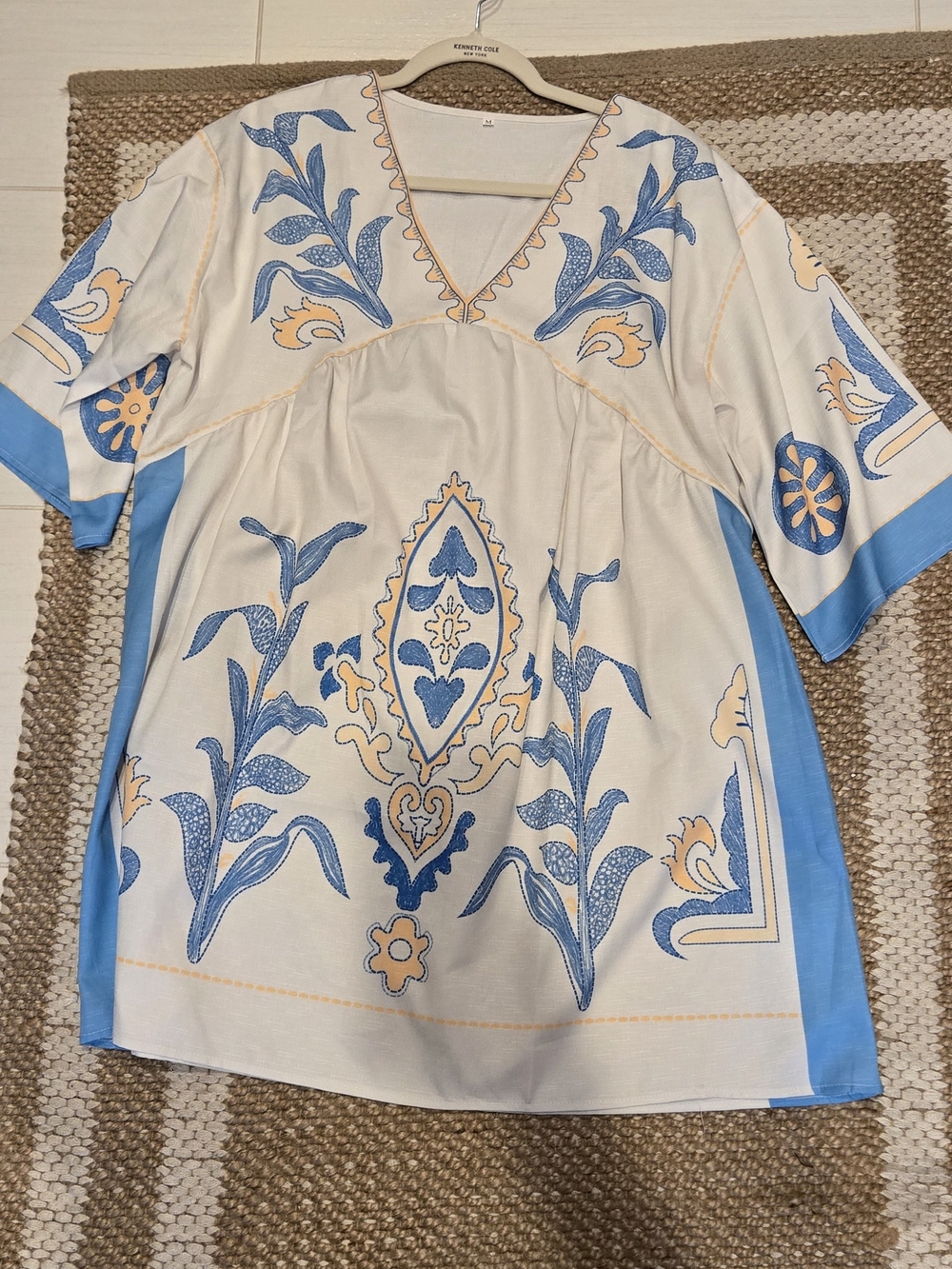 SHEIN White Tunic Mini Dress with Blue and Cream Floral Print